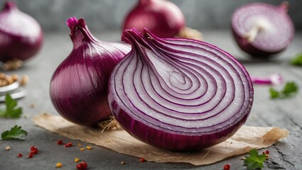 Cross-section of a red onion piece