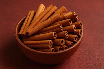A generous bowl filled with cinnamon sticks