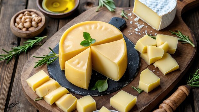 Top-down view of small smoked cheese pieces