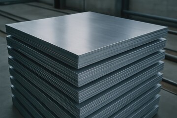 Obraz premium Pile of stainless steel sheets organized in stacks