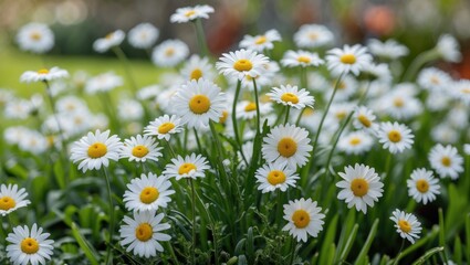 Fototapeta premium Blooming small daisies in a botanical garden during spring season