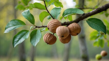 Beech nut pods and their leaves