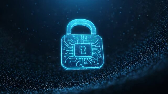 A Futuristic Digital Lock with Circuitry Design Represents Cybersecurity and Data Protection in a High-Tech Environment, Protected Against Unauthorized Access and Breaches