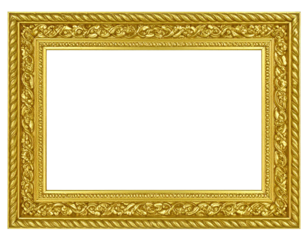 Ornate gold picture frame with intricate carved floral scrollwork and a twisted rope border.