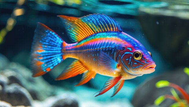 Brightly colored cichlid species native to a freshwater lake