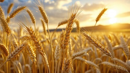 Fototapeta premium Macro shot of wheat close-up highlighting food qualities