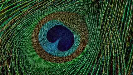 Obraz premium Intense focus on the intricate design of a bright peacock feather