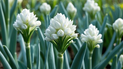Close-up shot of a wild onion flower with white petals