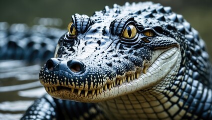 Fototapeta premium Close-up shot of an adult male black caiman's face