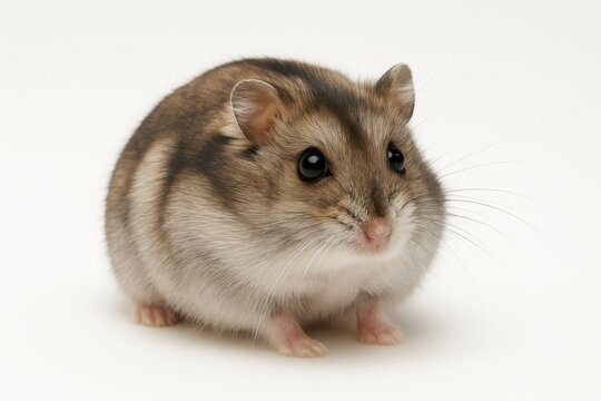 White background featuring a Djungarian hamster