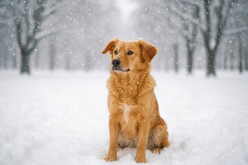 Dog Facing a Snowstorm During a Park Visit