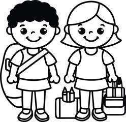Cartoon illustration of a smiling boy and girl, with a vector design for a fun childhood drawing