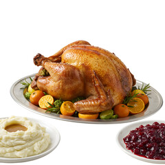 Thanksgiving Feast: Roasted Turkey with Mashed Potatoes and Cranberry Sauce