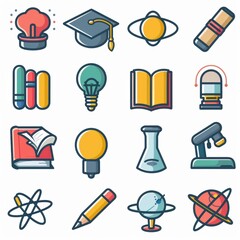 Colorful Education and Science Icons Set for Learning Materials