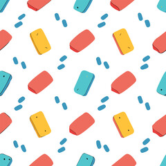 Colorful and playful vector art seamless pattern with beads, hearts, and symbols for a fun wallpaper design