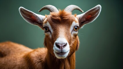 Fototapeta premium Cute perspective of a brown goat's head