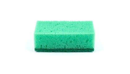 Close-up of a Green Kitchen Sponge on a Clean White Background