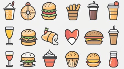 Colorful Collection of Iconic Fast Food and Beverages Illustrations