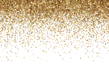 Golden glitter sparkling and shimmering falling from top to bottom on a transparent background