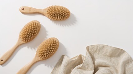 Green cleaning idea featuring reusable brushes and cloth on a light backdrop