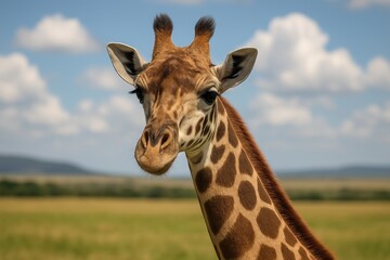 Naklejka premium Close-up shot of a giraffe's face and long neck