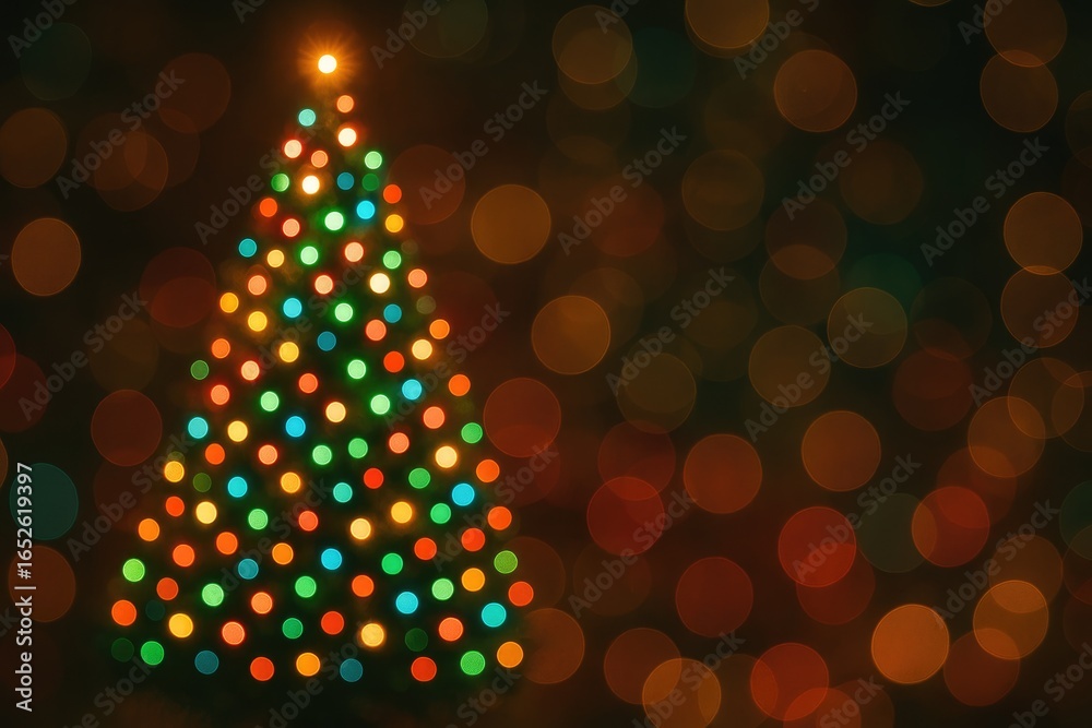 Wall mural decorative string lights on a christmas tree featuring soft bokeh glow