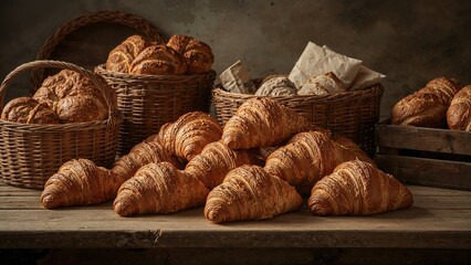 Croissants prepared in a grocery store bakery section