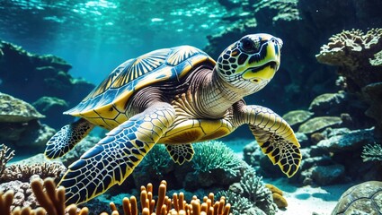 Obraz premium Wild Sea Creature Among Bright Coral Reefs - Underwater Photography of Marine Life