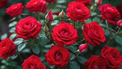Obraz premium Close-up shot of vivid scarlet roses in bloom