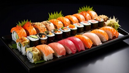 Delicious assortment of fresh sushi a delightful platter of Japanese cuisine with various types