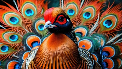 Fototapeta premium Close-up shot of the colorful feathers of a golden pheasant