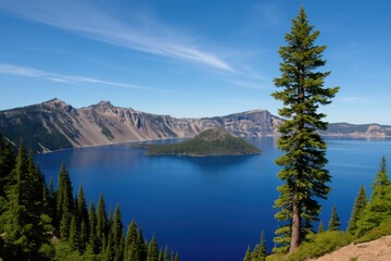 Naklejka premium Majestic Lake Hidden Among Mountains