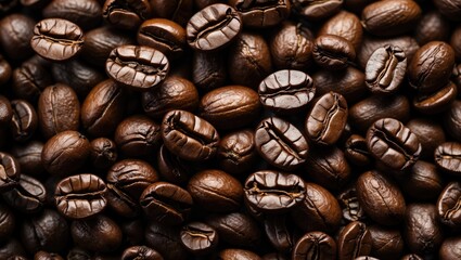 Close-up shot of aromatic roasted coffee beans in rich brown hue