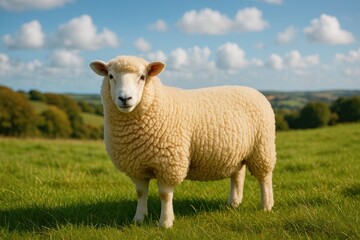 Obraz premium Pastoral scene featuring a flock of sheep in a grassy field