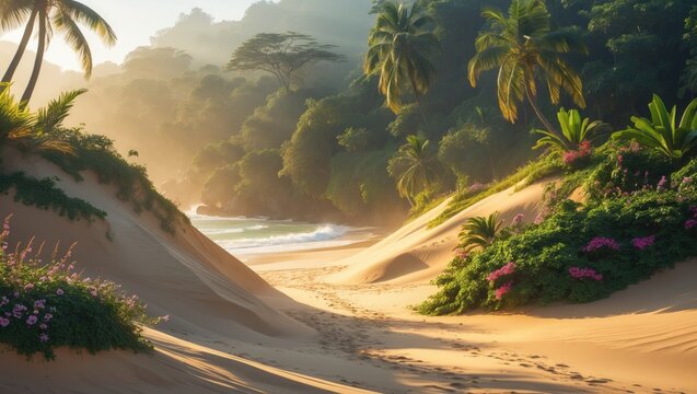 Desert landscape with dunes and greenery
