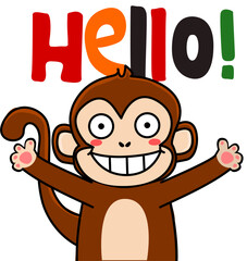 Design of a monkey waving with letters