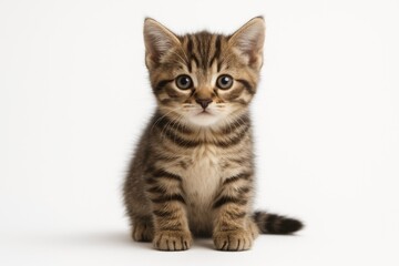 Sweet infant feline with striped markings on a white background