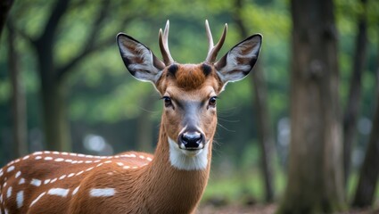 Obraz premium Close-up shot of a female Sika Deer at a well-known park