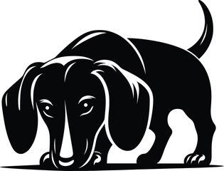 Black and White Dachshund Sniffing – Dog Silhouette Vector Illustration