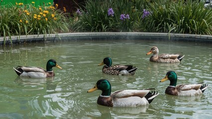 Fowl enjoying an artificial water habitat