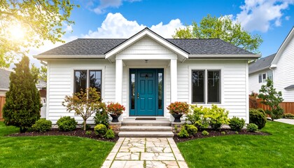 White house with teal door