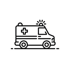 Fototapeta premium Black outline icon of an ambulance with flashing lights on white background medical