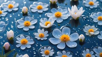Dewdrops settling on floral blooms