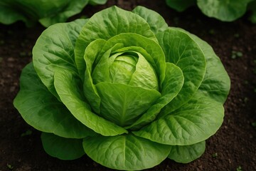 Obraz premium Vibrant organic cabbage with lush leaves thriving in a backyard garden, highlighting sustainable agriculture and wholesome food