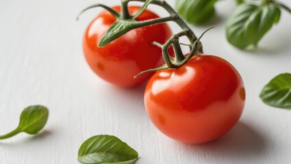 Fototapeta premium Close-up shot of a tiny red cherry tomato on a white background