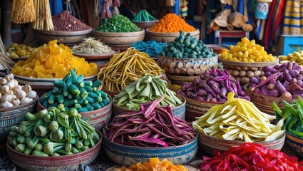 Close-up of Dehydrated Vegetables at a Market Stall