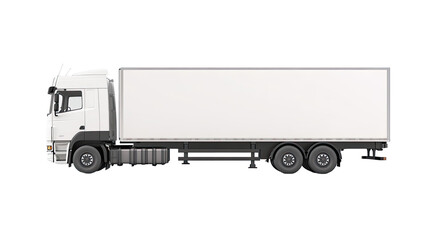 Heavy truck trailer with cargo container isolated on white background