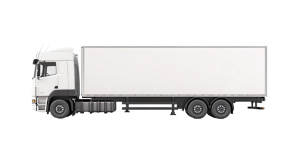 Heavy truck trailer with cargo container isolated on white background