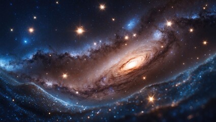 Close-up shot of a celestial galaxy filled with stars and interstellar dust