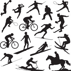 Obraz premium Sports Silhouette Vector Set – Athletes in ActionFootball, Basketball, and Running Player SilhouettesFitness and Sports Vector Bundle for Logo and Design